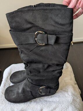 Black Slouch Buckle Boots | Size 10
